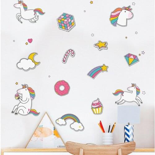 Kids room decor baby wall stickers naklejki na sciane dla dzieci Cartoon unicorn vinilo decorativo pared pegatinas de pared