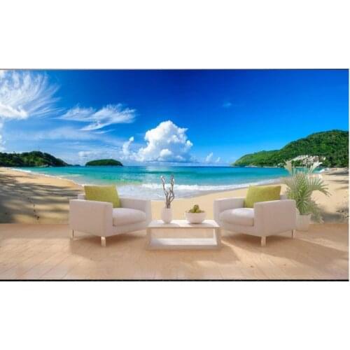3d wallpaper custom photo mural Blue sky, white clouds, sea and beach scenery home decor living room wallpaper for walls 3 d