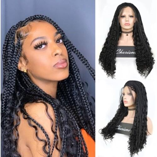 Charisma Long Braided Box Braids Wig Black Heat Resistant Fiber Hair Synthetic Lace Front Wigs For Black Women Braiding Lace Wig