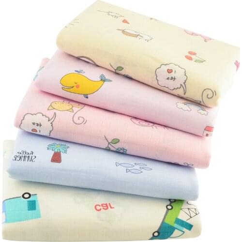 Booksew Plaid Car Cartoon Print Cotton Cloth Per Yard Soft Skin-Friendly Double Layer Gauze Fabric for Sewing Baby Dress Towel