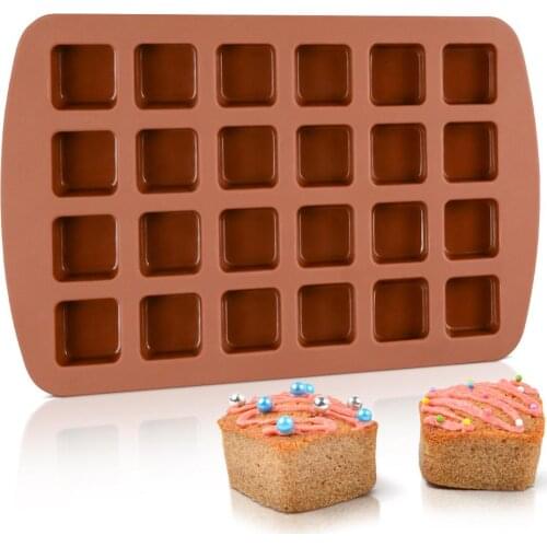 Bite-Size Brownie Square Silicone Mold Small Baking Molds Pan 24-Cavity Mini Muffin Cake Candy Jello Chocolates Ice Cube Mould