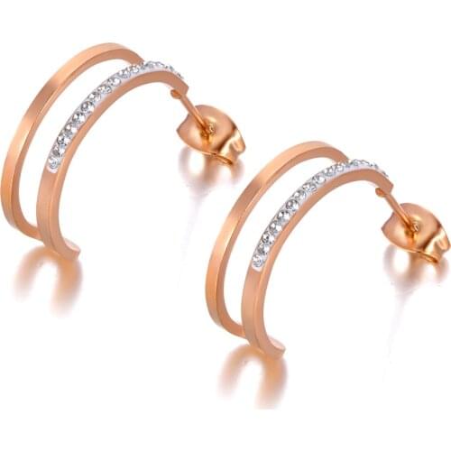 Trendy Stainless Steel Mosaic CZ Crystal Geometric Party Earrings For Women Rose Gold Bohemia Earrings Jewelry E20178