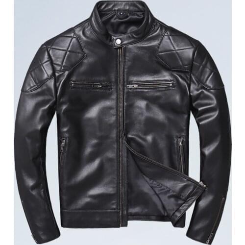 2020 Black Men Slim Fit Bikers Jacket Large Size XXXXXL Genuine Sheepskin Russian Autumn Motorcycle Leather Coat