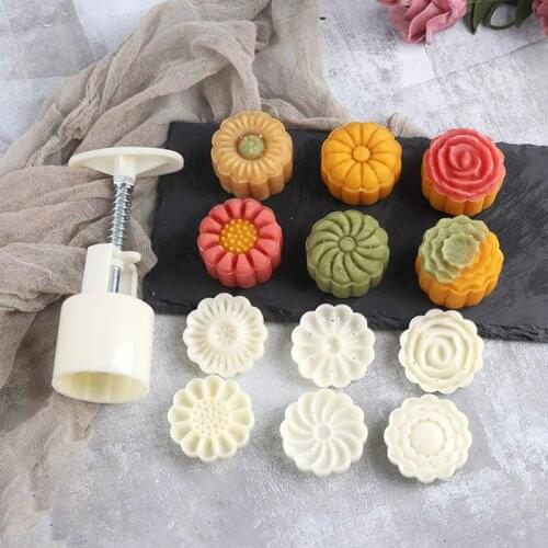 Mooncake Mold Set DIY Plastic Pastries Cake Plungers Hand Press Mooncake Mould Baking Tool