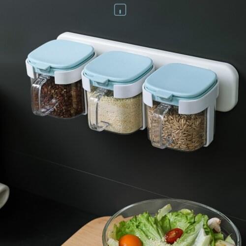 Wall-mounted Seamless Seasoning Box Kitchen Supplies with Lid Salt Shaker Storage Container Kitchen Storage