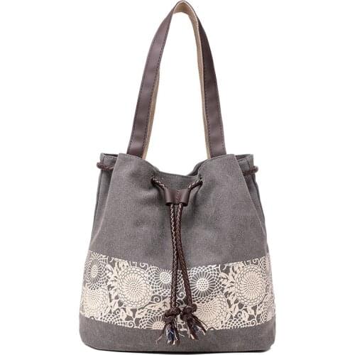New ethnic style canvas one-shoulder woman bag with a retro print bag