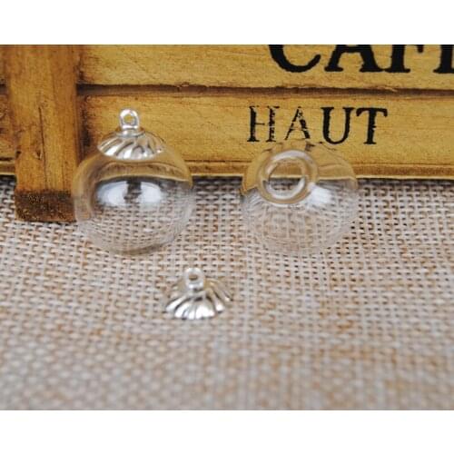 NEW 20sets/lot 16mm*4mm(opening) glass globe bubble & flower cap with ring set DIY Glass bottle vial pendant