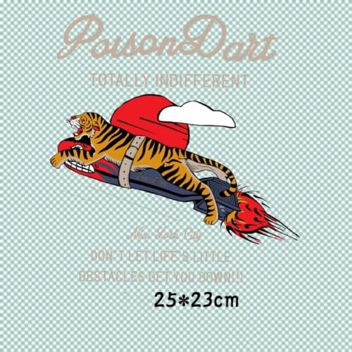 Danger Animal Tiger On a Rocket Heat Transfer Printing Iron On Big Size Tigers Transfer For T-shirt Accessory Decoration
