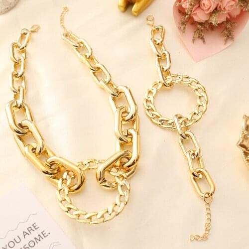 Wholesale Trendy Female Pendant Gold Color Link Chain Choker Necklace for Women Girl Metal Jewelry Accessory Gift Party