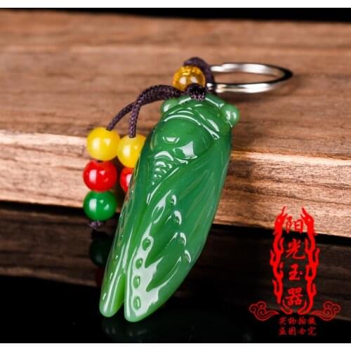 Natural green jade pendant necklaces hand carved cicada jasper jadeite jade necklaces with beads necklace fine jade jewelry