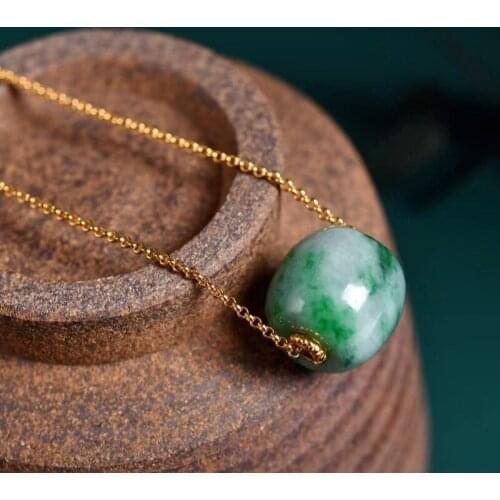 Natural Jade Passepartout Pendant Necklace for Women Girls Sterling Silver Thick Plated 18K Gold Adjustable Hypoallergenic