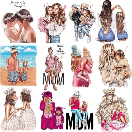 Patch For Clothing Mom Girl Love Thermal Transfer Hot Tear Stickers For T-Shirt Dresses DIY Clothing Patches Washable Iron-On