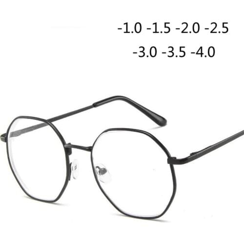 Polygonal Women Men Myopia Glasses With Degree Retro Metal Shortsighted Eyeglasses Gold/Silver/Black -1.0 -1.5 -2.0 To -4.0