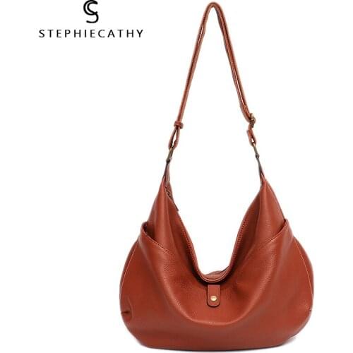 SC Vintage Genuine Leather Crossbody Bag For Women Casual Large Shoulder Bag Female High Quality Real Leather Hobo Messenger Bag