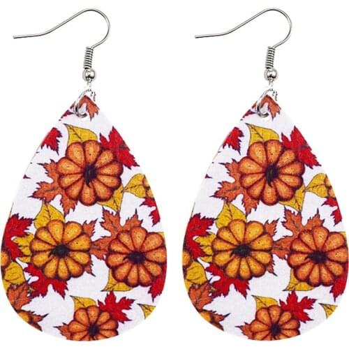 ZWPON 2020 Fashion Vegan Leather Earrings for Women Thanksgiving Pumpkin Earrings Maple Leaf Pattern Brincos Jewelry