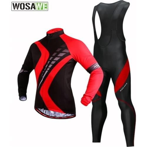 WOASWE Outdoor Sports Bike Downhill Cycling Jersey Set Bib Pants Quick Dry Elastic Bike Dress Trousers Long Sleeve for Autumn