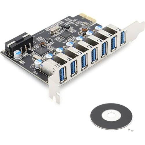 Super Speed PCIE 7 Port USB 3.0 Adapter Card With 4PIN IDE Molex Power Connector NEC Host Controller PCI-E Express Card