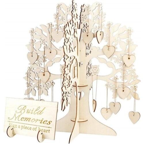 Wedding Guest Book Wishing Tree Wooden Hearts Pendant Hearts Ornaments Party Decoration Wedding Gifts Good Memory Desk Decor