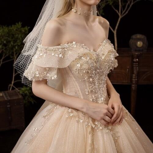 Wedding Gown for Bride One Shoulder Fairy Dreamy Temperament Forest Trailing Bride Elegant Wedding Dress for Women A308