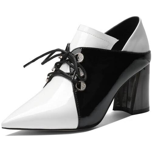 Genuine Leather Women Shoes Spring Pointed Toe Pumps Thin High Heel Pumps Genuine Leather 7.5 Cm Heel Office Ladies Shoes