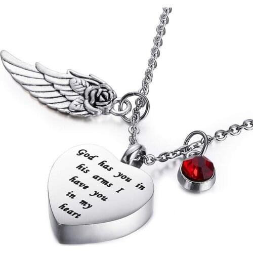 Stainless Steel Ash Urn Jewelry God has you in his arms i have you in my heart birthstone memorial cremation pendant necklace