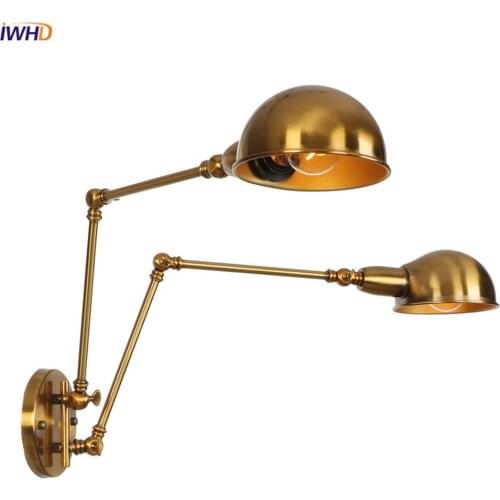IWHD Iron Rocker Arm LED Wall Light 2 Bulbs Vintage Nordic Wandlamp RH Industrial Wall Lights For Home Applique Murale Luminaire