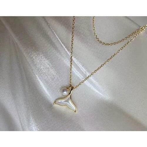 Jewelry 100% Natural white oyster freshwater pearl pendant chain for women