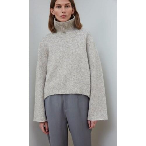 Woman Sand Ravenna Turtleneck Wool Sweater Drop Shoulder Long Wide Sleeves Fashion Pullovers Tops 2020FW Jersey Jumpers
