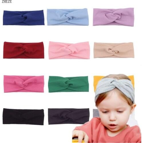 12Pcs/Lot 2021 NEW Trendy Soft Elastic Knitted Width Cross Knotted Woman Girls Headwrap DIY Solid Hairband Kids Hair Accessories