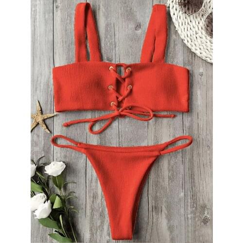 2019 Bandage Adjusted Sexy Bikinis Bikini Set Women High Waist Summer Beach Brazilian Swimsuit Solid Sling High Quality Swimwear
