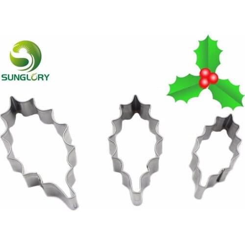 3PCS Stainless Steel Holly Leaf Cookie Cutter Christmas Cookie Mold Sugarcraft Cake Decoration Biscuit Mould Fondant Baking Tool