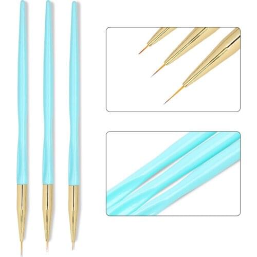 3 Pcs Nail Art Liner Candy Blue Brushes Pens 0.6-1.1cm Sizes Flower Painted Drawing Lines Manicure Tools Nail Art Tips Set