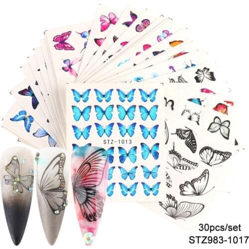 3D Butterfly Nail Decals And Stickers Flower Colorful Water Tattoo For Manicures Nail Art Slider Decor Nail Art Decor