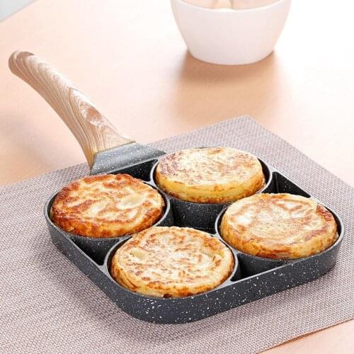 4-Hole Omelet Pan for Burger Eggs Ham PanCake Maker Frying Pans Non-Stick No Oil-Smoke Breakfast Grill Wok