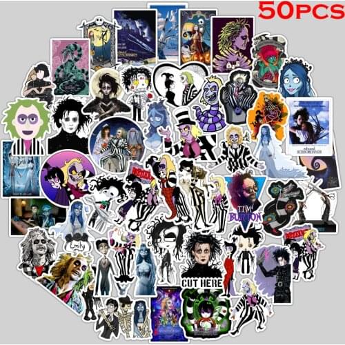 50PCS Tim Burton Classic Movie Stickers Skateboard Fridge Guitar Travel Luggage Laptop Cool Graffiti Sticker for Kid Toy Decals