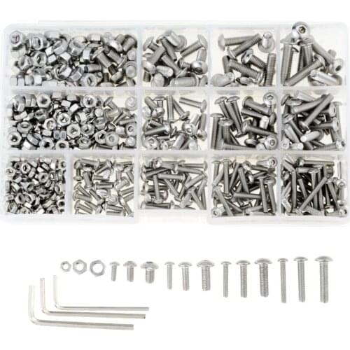500Pcs/Box M3 M4 M5 Round Head Hexagon Socket Screw With Nut 304 Stainless Steel Hardware Fastener Combination Set