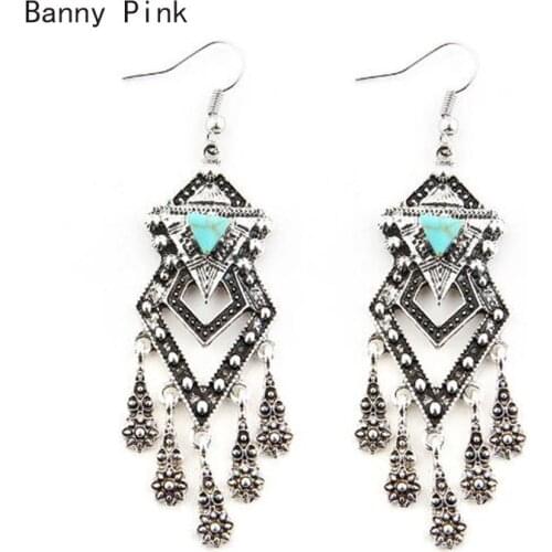 Bohemia Geo Alloy Tassel Pendant Dangle Earrings For Women VintageSemi-precious Stone Layer Dangle Drop Earring Fashion Jewelry