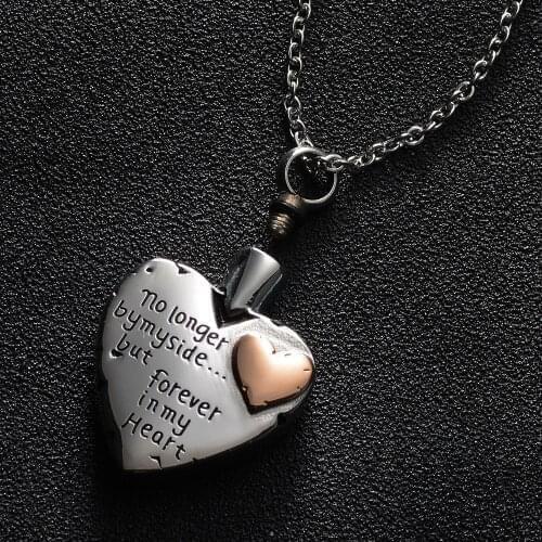 No Longer by My Side but Forever in My Heart Cremation Jewelry for Ashes Stainless Steel Keepsake Memorial Urn Necklace 50cm