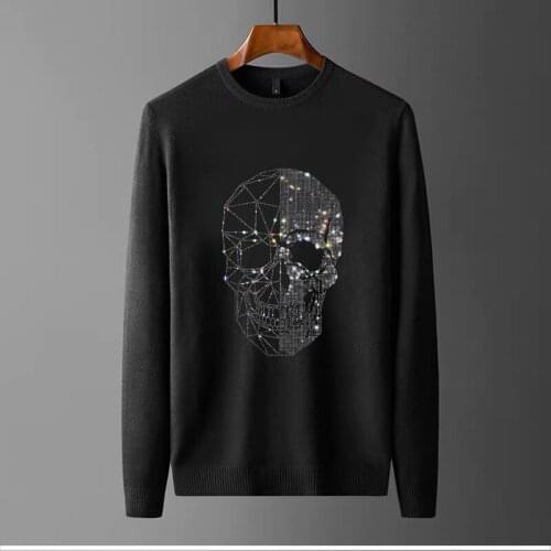 Brand Luxury Youth Pullover Rhinestone Shiny Oversized Hip Hop Skull Thickened Picture Body Mens Sweater Long Sleeve Design