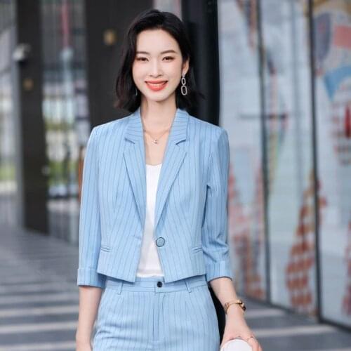 Formal Elegant Striped Spring Summer OL Style Pantsuits Professional Women Business Work Wear Office Career Blazers Trousers Set