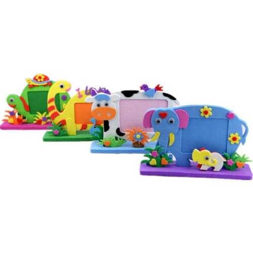 2 piece Kids DIY EVA Photo Frame Foam Craft Kits Educational toys for Children Bee Owl Giraffe Dinosaur Elephant Cow Turtle