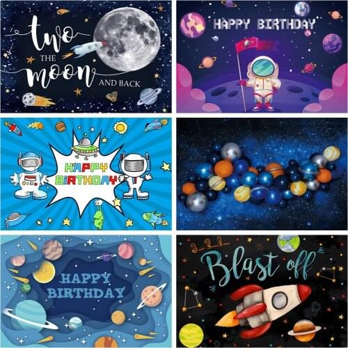 Laeacco Planet Spaceship Photo Background Starry Science Fiction Custom Banner Baby Kid Birthday Cartoon Photography Backdrop