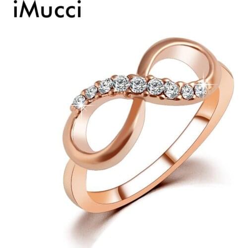 IMucci New Design Hot Sale Fashion Alloy Crystal Rings Gold Color Infinity Ring Statement Jewelry Wholesale for Women Jewelry