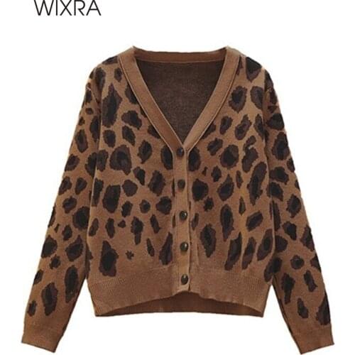 Wixra 2021 New Sweater Autumn Leopard Cardigan Women Casual Loose Female Knitted Open Stitch Jumpers Street Wear