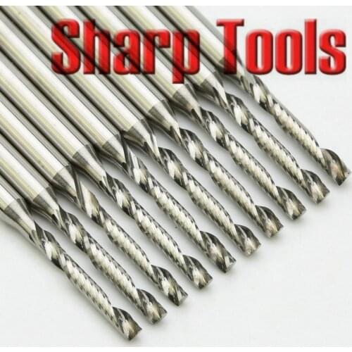 3.175MM Single Flute Solid Carbide Endmill Router Cutter Set 10pc Acrylic CNC Milling Bits Engraving Cutting Tools CED0.8-1.5MM