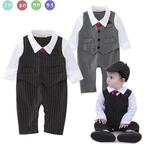 Handsome Strip Style Long Sleeves False Two Pieces Baby Boys Jumpsuits 3029