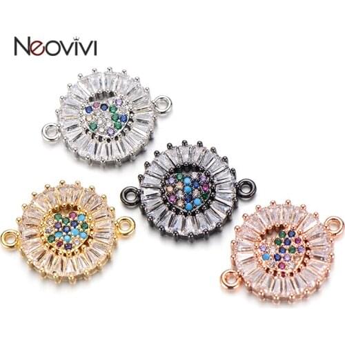 Neovivi Round Charm Big AAA Clear Zircon Colorful CZ Bead Hollow Heart Charms for Jewelry Making Bracelet Necklace DIY Connector