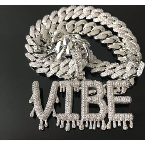 Pendant custom name 18K gold-plated ice foam CZ letter mens and womens Pendant Necklace