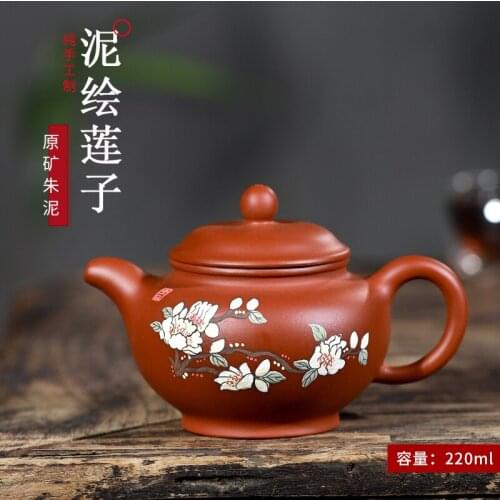 Store yixing recommended undressed ore Zhao Zhuang zhu pure manual mud mud painting lotus seed pot teapot specials