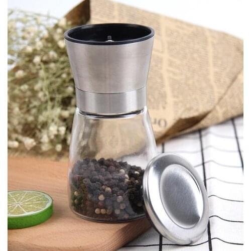 Hot Stainless Steel Salt And Pepper Mill Glass Body Spice Salt and Pepper Grinder Kitchen Accessories Cooking Tool